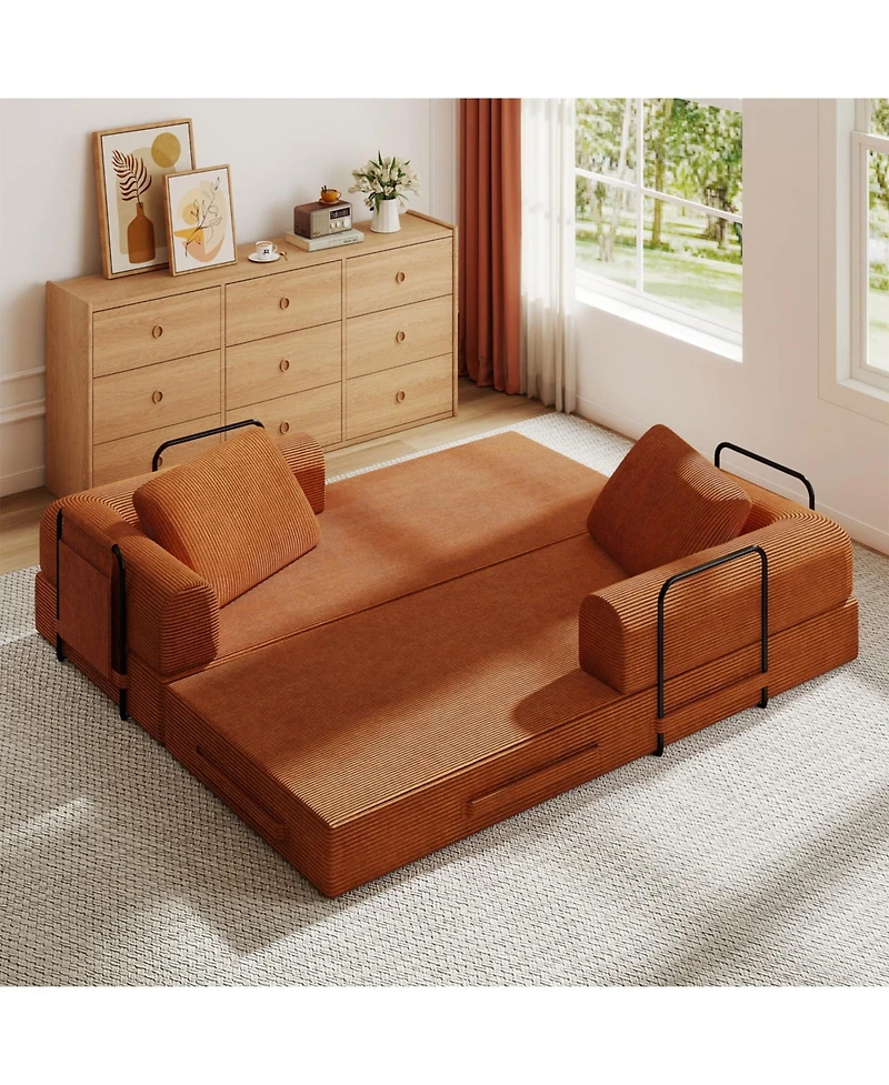 Streamdale Convertible Corduroy Sleeper Sofa Bed with Pillow - Orange