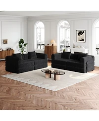 Streamdale 4-seater chenille convertible sofa bed with side storage