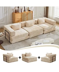 Streamdale Furniture Compression Sofa, Convertible Floor Sofa Bed, Modular Sectional, No Assembly, Chenille, Beige