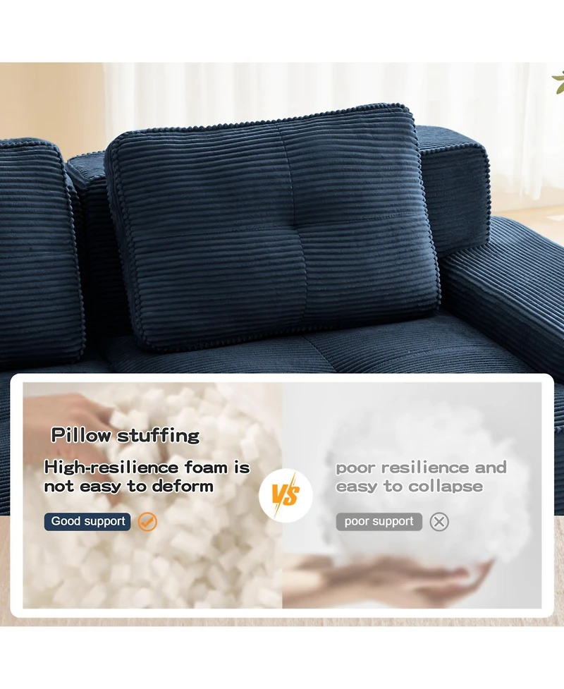 Streamdale Furniture Streamdale Blue 82" Modern L-Shaped Corduroy Sectional Sofa with Ottoman