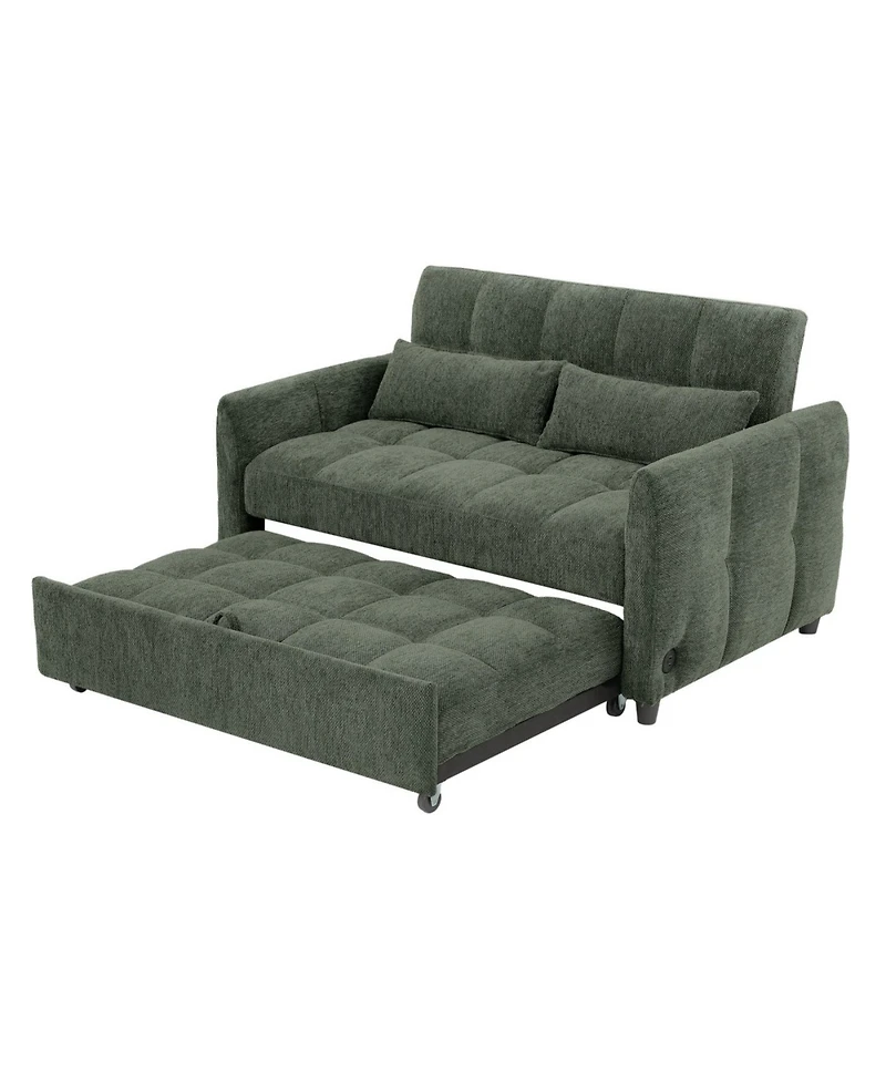 Streamdale Furniture Green Loveseat Sofa Bed with Usb Ports & Pillows