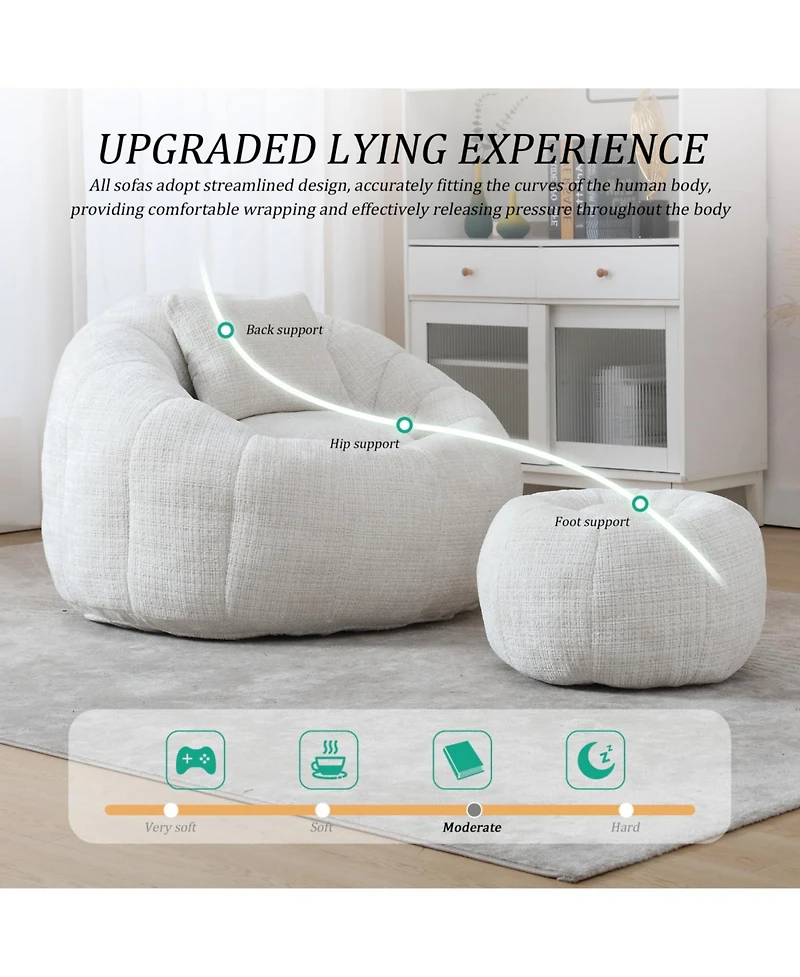Streamdale Furniture Modern Bean Bag Chair with Ottoman for Adults