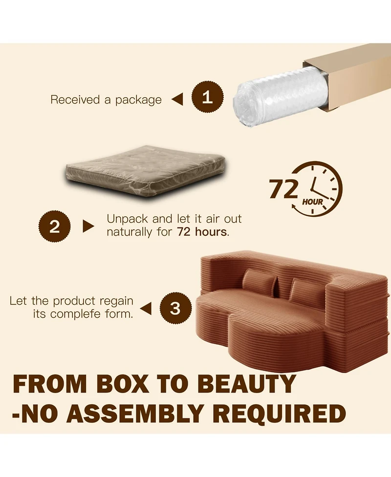 Streamdale Furniture Streamdale Modern Floor Sofa with 2 Pillows, Convertible Plush Corduroy Sleeper Sofa Bed, Orange