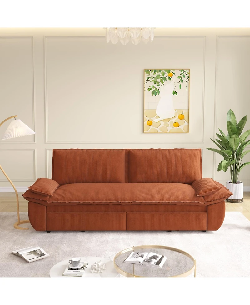 Streamdale Furniture Orange 73.2" Queen Pull Out Sofa Bed, 3-in-1 Convertible Sleeper