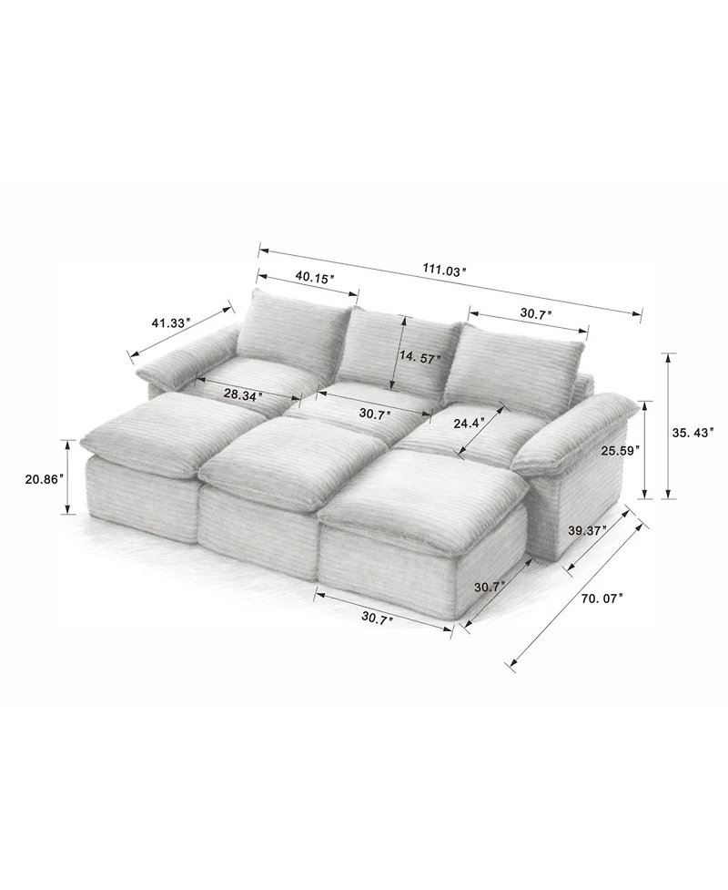 Streamdale Furniture Streamdale Modern corduroy cloud sofa, freely combined
