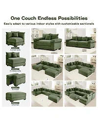Streamdale Furniture 130" Oversized Cloud Modular Sectional Couch, Premium Corduroy 3-Seater Sofa, Green