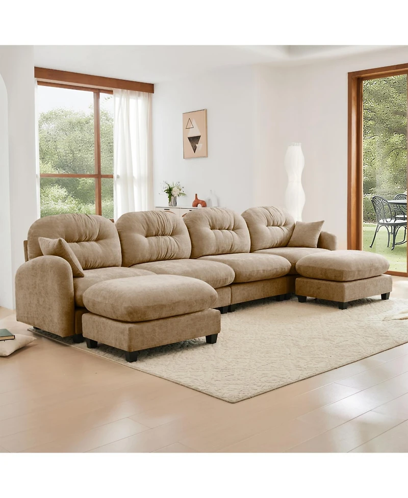 Streamdale Furniture Modular Sectional U Shaped Couch with Ottoman, Soft Chenille Fabric, Camel