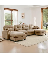 Streamdale Furniture Modular Sectional U Shaped Couch with Ottoman, Soft Chenille Fabric, Camel