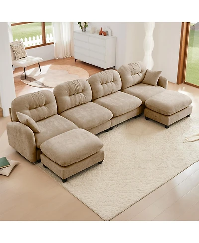 Streamdale Furniture Modular Sectional U Shaped Couch with Ottoman, Soft Chenille Fabric, Camel