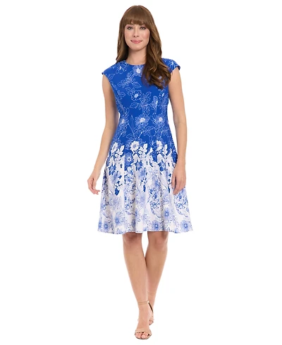 London Times Women's Floral Jewel-Neck Fit & Flare Dress