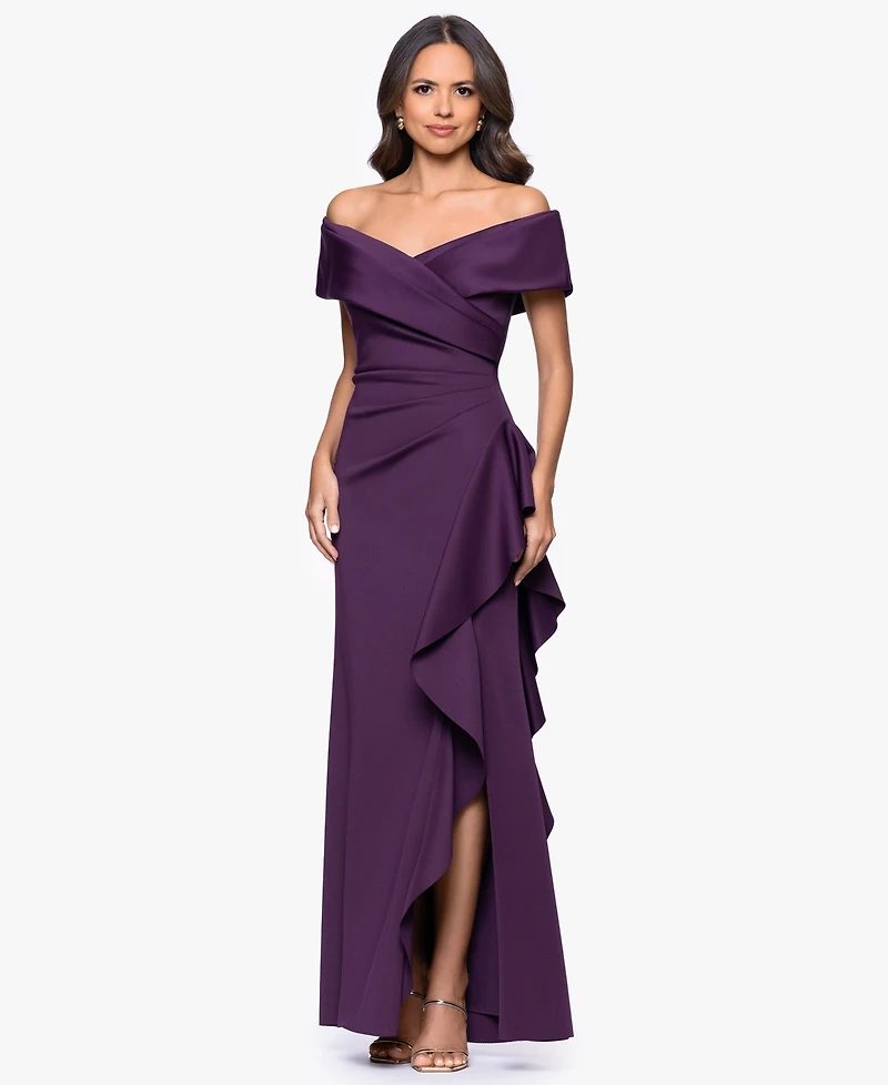 Xscape Petite Off-The-Shoulder Ruffle Detail Gown