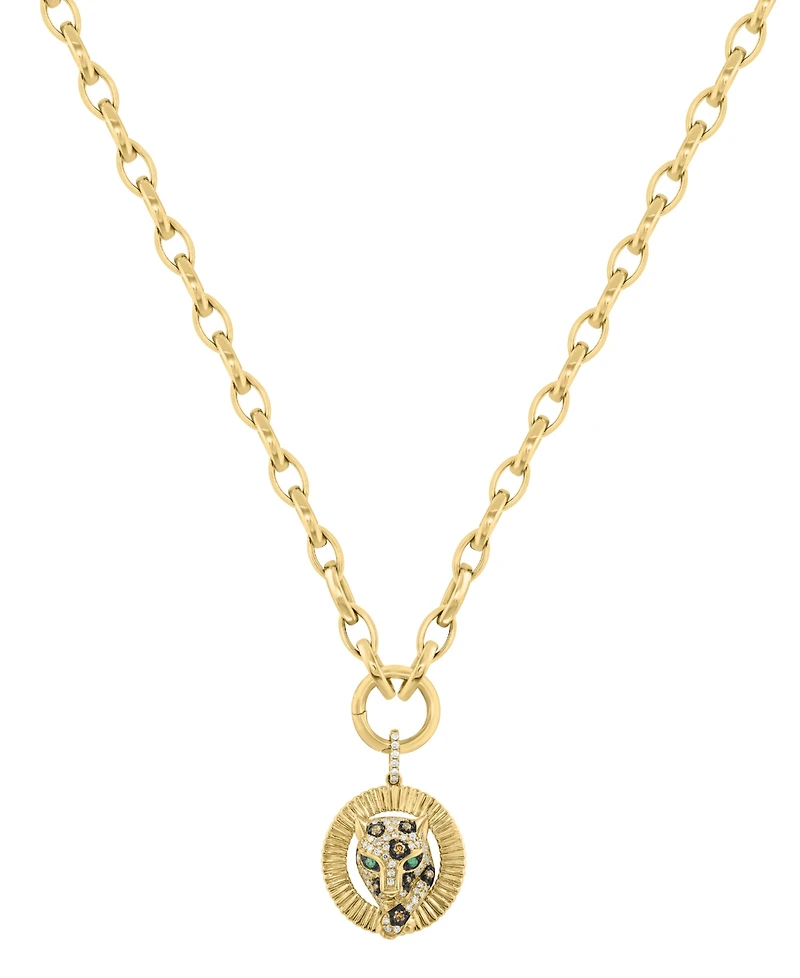 Effy Collection White & Brown Diamond and Emerald Accent Necklace (1-1/20 ct. t.w.) in 14k Yellow Gold