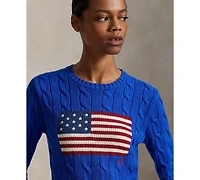 Polo Ralph Lauren Women's Flag Cable-Knit Cropped Sweater