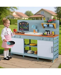 Costway Play Kitchen for Kids Wooden Toy Kitchen Playset with Chalkboard Grill Rack