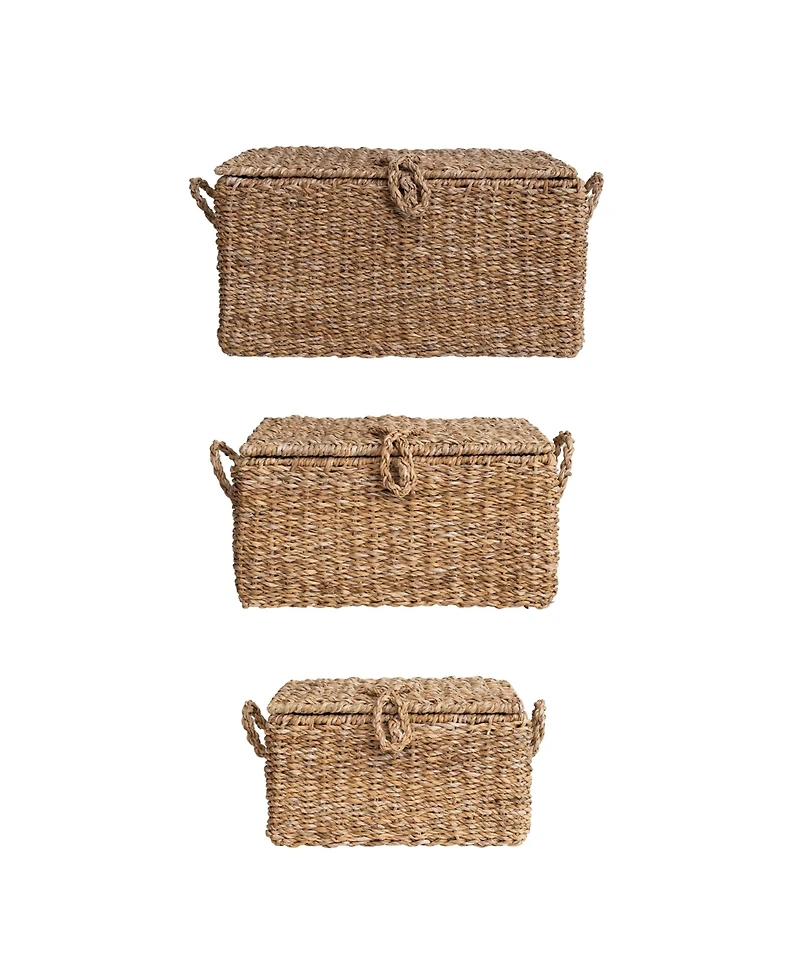 Storied Home Handwoven Seagrass Storage Trunks, Tan, Set of 3 Sizes