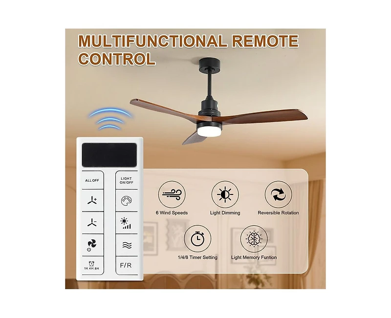 Sofucor 52-Inch Modern Black 3-Blade Ceiling Fan with Light, Remote Control & Mobile Device Connectivity