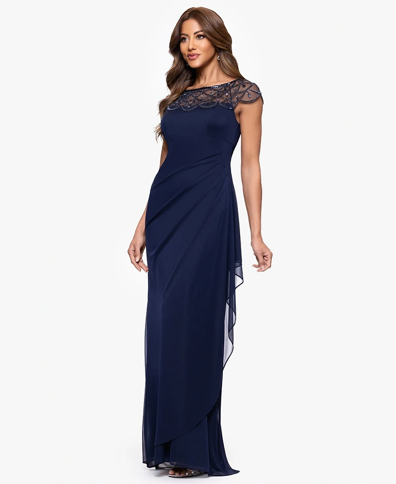 Xscape Petite Short-Sleeve Boat Neck Dress