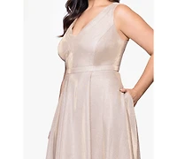 Xscape Plus V-Neck Glitter Ball Gown