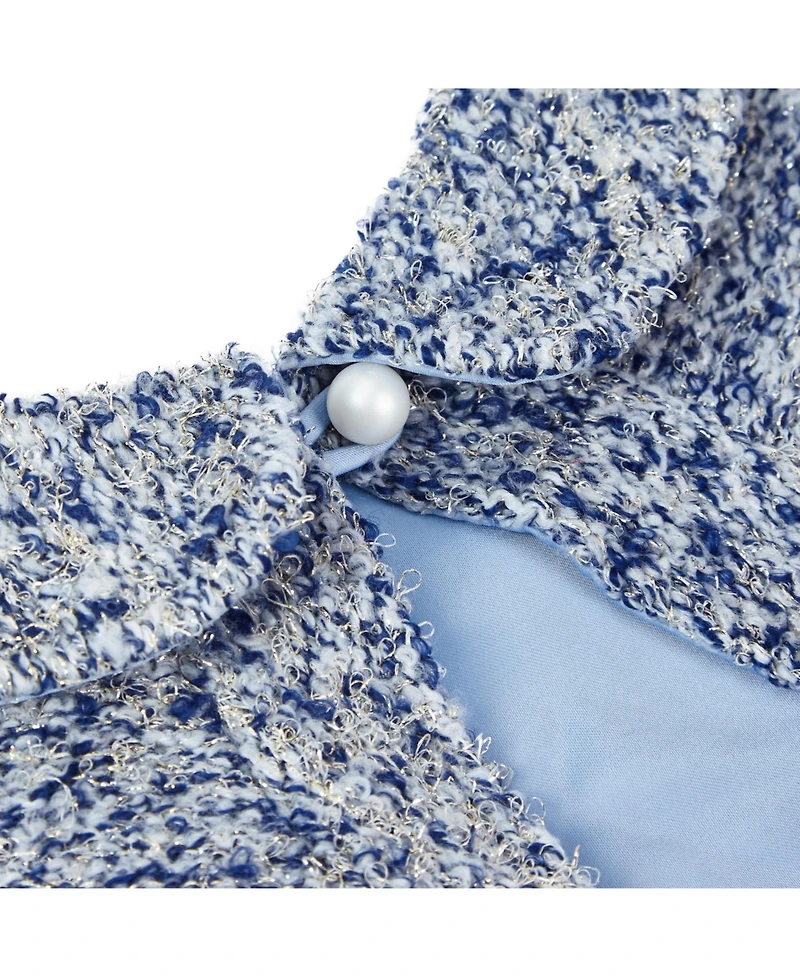 Blueberry Pet Marled Tweed Dog Poncho with Handmade Flower Accessory and Pearl Necklace Warm Tone 10"