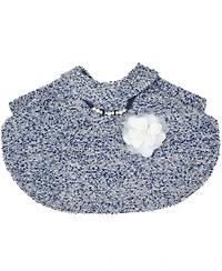 Blueberry Pet Marled Tweed Dog Poncho with Handmade Flower Accessory and Pearl Necklace Warm Tone 12"
