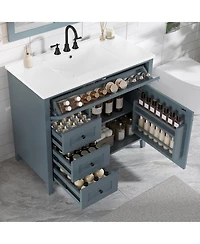 Casainc Bathroom Vanity with Sink 3 Drawers Adjustable Shelf Freestanding Storage Cabinet