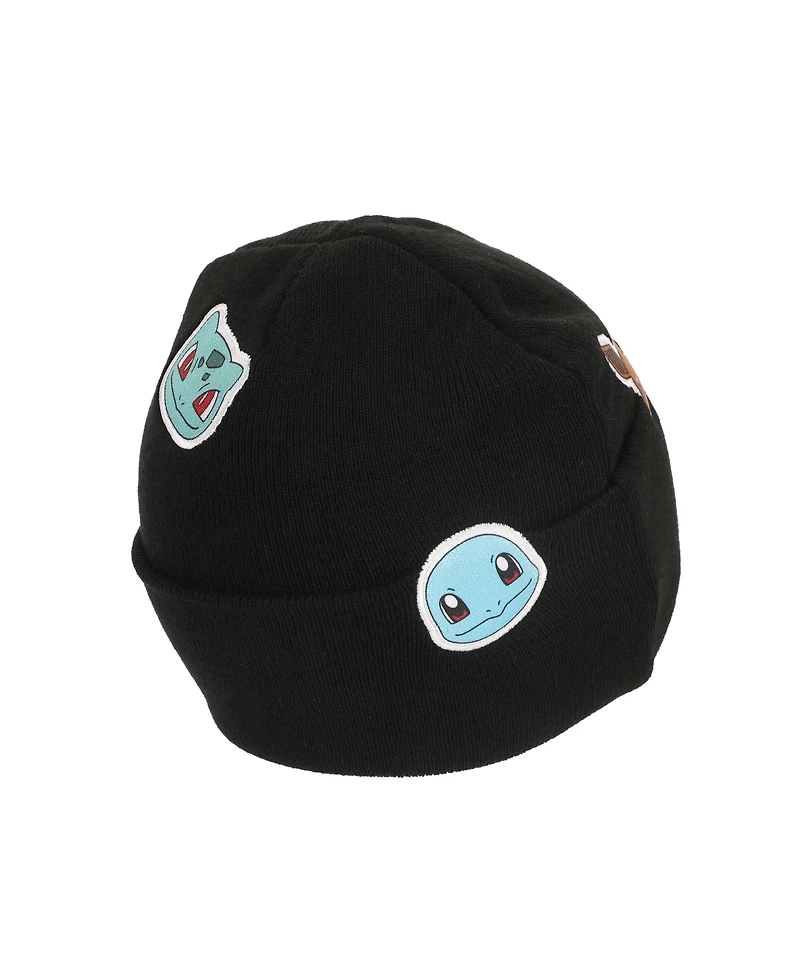 Pokemon Men's Printed Character Patches Black Cuff Beanie