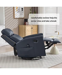 Casainc Genuine Leather Heat Massage Manual Recliner Chair with Rocker and Swivel
