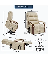 Casainc Power Leatheraire Lift Recliner Chair Dual Motor Infinite Position Up to 350 Lbs with Solid Wood Armrests, Heat Massage and Heavy Duty Motion