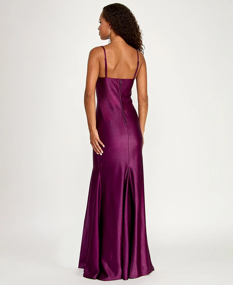 City Studios Juniors' Glitter Long Pleated Mermaid Gown