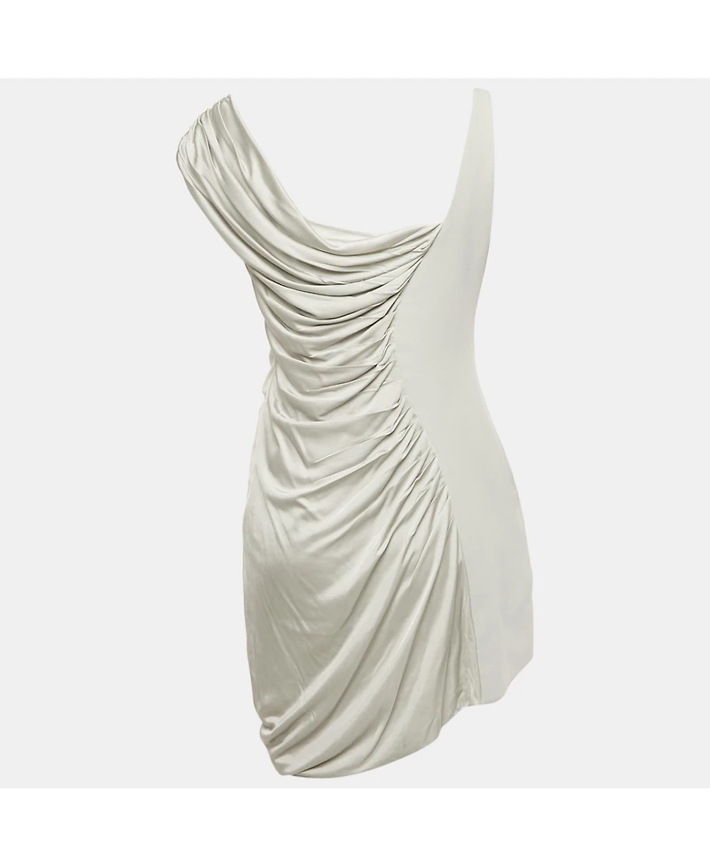 Pre-Owned Versace Women's Grey Crepe & Satin Draped Sleeveless Mini Dress