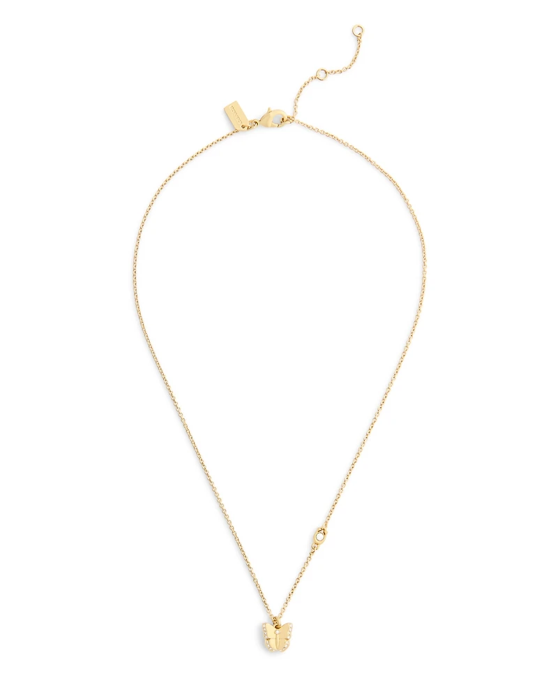 Coach Faux Stone Pave Icons Butterfly Pendant Necklace