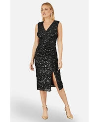Yumi Women's Sequin Fitted Wrap Dress With Split Hem