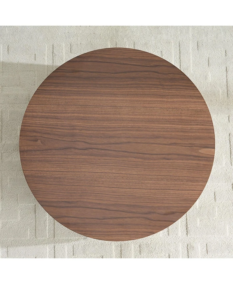 Streamdale 31.49" Round Coffee Table with Storage, Modern Walnut Pedestal Table