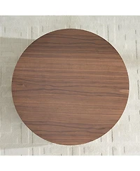 Streamdale 31.49" Round Coffee Table with Storage, Modern Walnut Pedestal Table