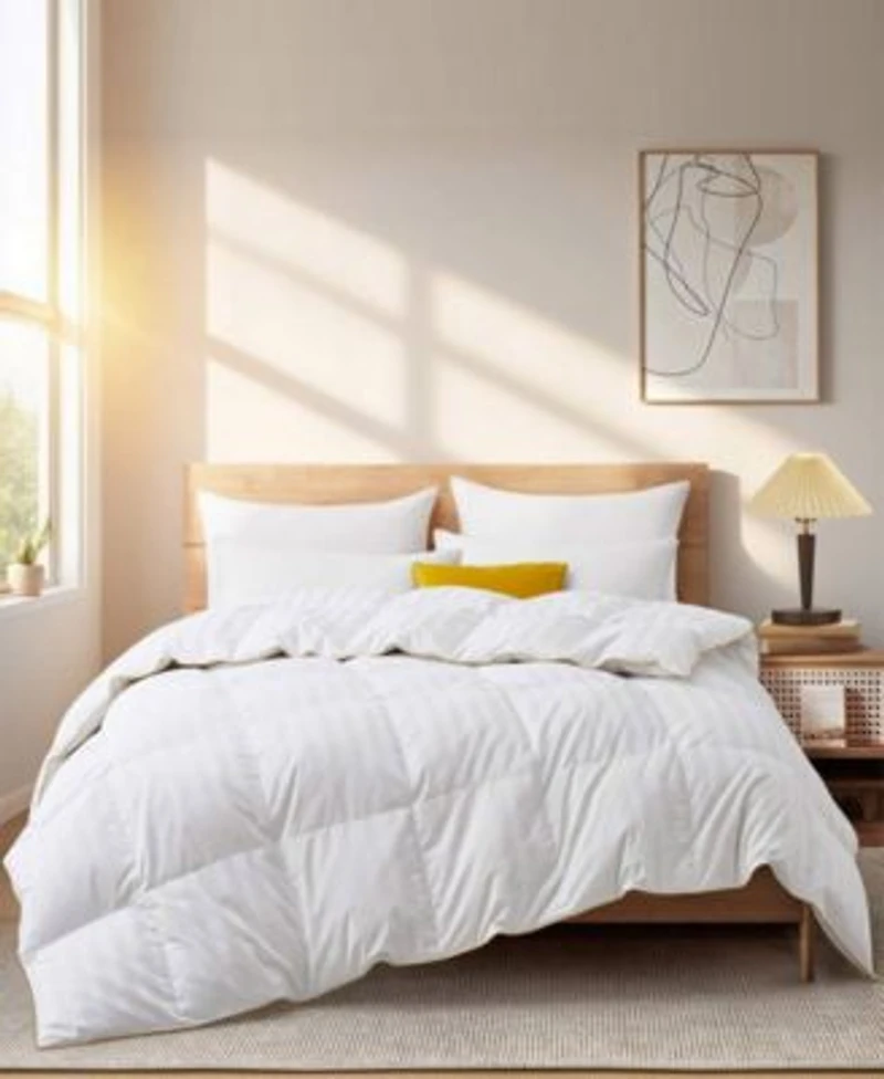 Unikome 500 Thread Count Cotton Fabric All Season Classic Stripped White Goose Down Fiber Comforter