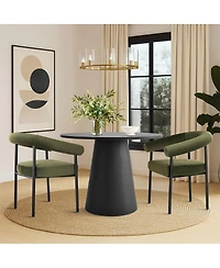 Maison Boucle 3-Piece Modern Dining Set, 35'' Round Pedestal Table with Velvet Upholstered Armchairs, Small Kitchen or Apartment Set