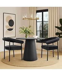 Maison Boucle 3-Piece Modern Dining Set, 35'' Round Pedestal Table with Velvet Upholstered Armchairs, Small Kitchen or Apartment Set