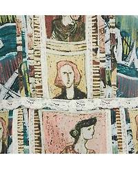 Pre-Owned Burberry Women's Multicolor Framed Heads Print Silk Lace Trim Maxi Dress