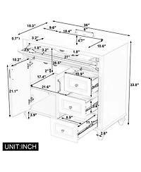 Casainc Solid Wood Vanity with Sink 3 Drawers 2 Doors Flip Drawer
