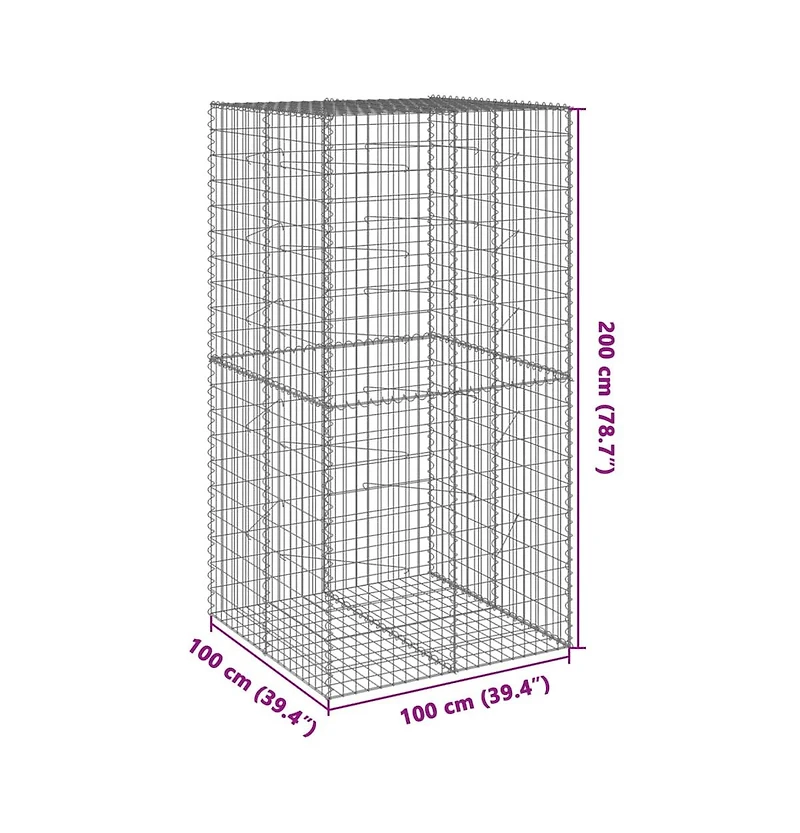 Gabion Basket Silver Galvanized Iron Wire 39.4 x 39.4 x 78.7 in