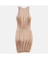 Pre-Owned Balmain Women's Dark Beige Stretch Knit Sleeveless Bodycon Mini Dress