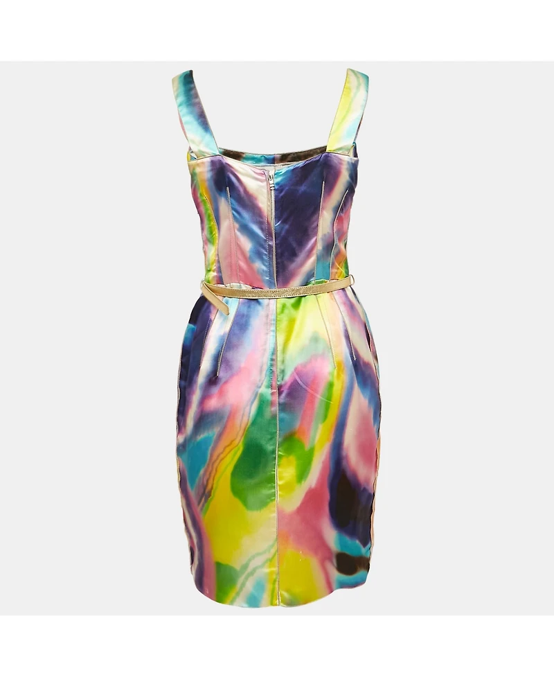 Pre-Owned Dolce & Gabbana Women's Multicolor Tie-Dye Print Satin Sheath Dress