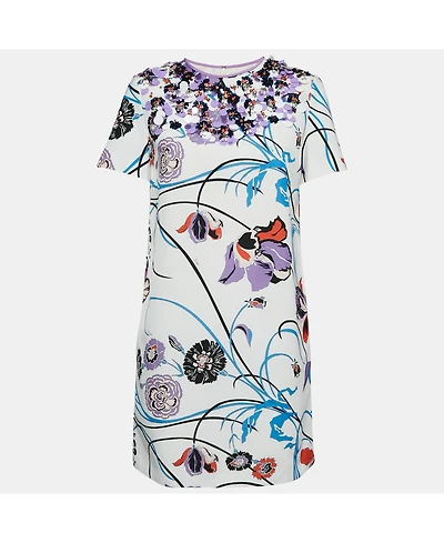 Pre-Owned Emilio Pucci Women's White Floral Cotton Blend Embellished Mini Dress