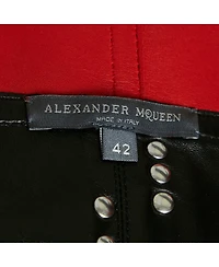 Pre-Owned Alexander Mcqueen Women's Black/red Leather Zip Front Cold-Shoulder Top