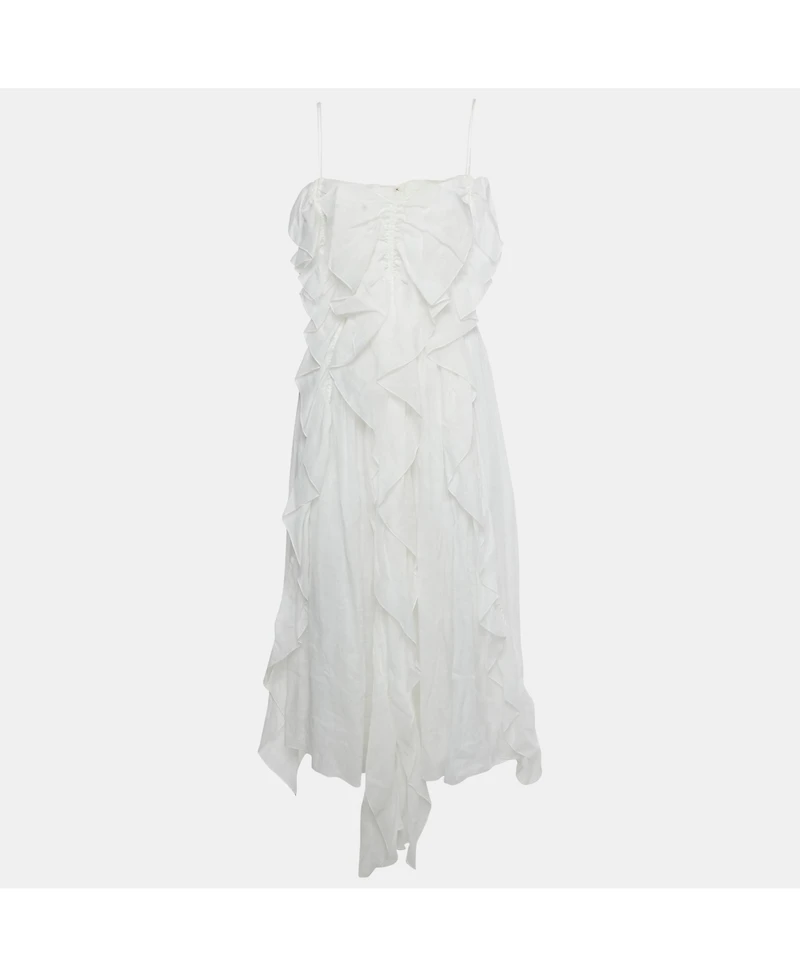 Pre-Owned Chloe Women's Pre-Owned Chloé White Ramie Ruffled Asymmetric Midi Dress