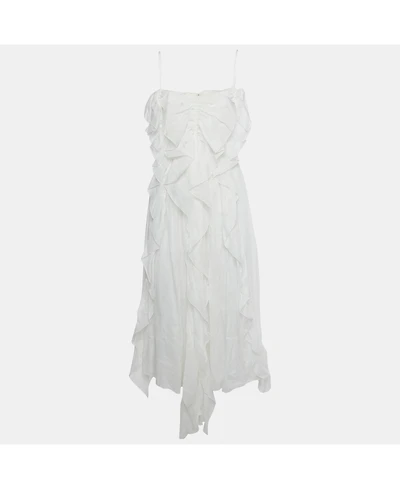 Pre-Owned Chloe Women's Pre-Owned Chloé White Ramie Ruffled Asymmetric Midi Dress