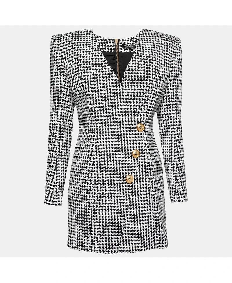 Pre-Owned Balmain Women's Monochrome Houndstooth Jacquard Mini Dress