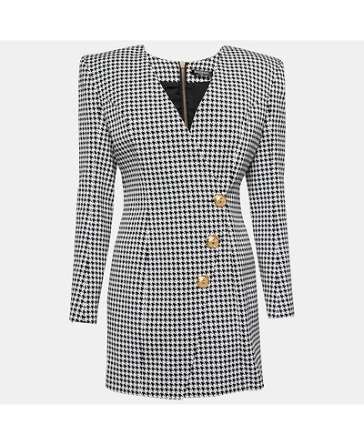 Pre-Owned Balmain Women's Monochrome Houndstooth Jacquard Mini Dress