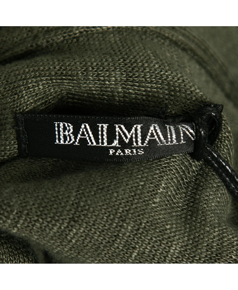 Pre-Owned Balmain Women's Kaki Green Knit Button-Embellished Belted Mini Dress