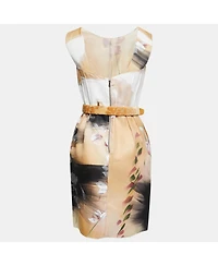 Pre-Owned Dolce & Gabbana Women's Beige Floral Hand Painted Canvas Limited Edition Midi Dress